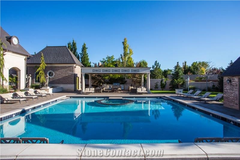 Sahara Cream Limestone Pool Pavilion, Pool Deck and Pool Coping