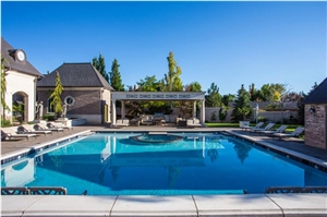 Sahara Cream Limestone Pool Pavilion, Pool Deck and Pool Coping