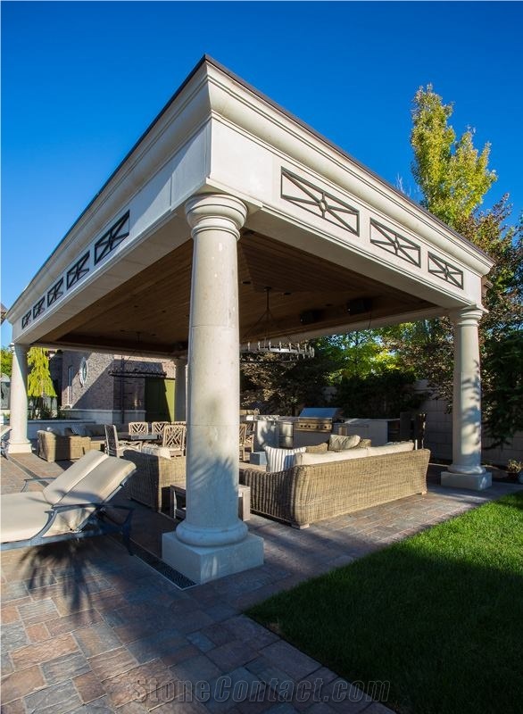 Sahara Cream Limestone Pool Pavilion, Pool Deck and Pool Coping