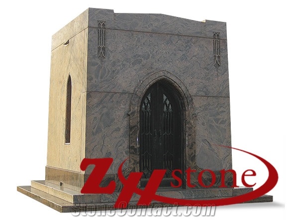 Cheap Price Flat Top with Engraving Sunset Gold/ Rusty Gold/ G682 Granite Mausoleums/ Mausoleum Design/ Cemetery Columbarium/ Cemetery Mausoleum