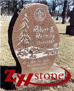 Cheap Price Tear Drop with Tree Engraving Tianshan Red Granite Upright Monuments/ Headstones/ Western Style Tombstones/ Engraved Tombstones/ Engraved Headstones