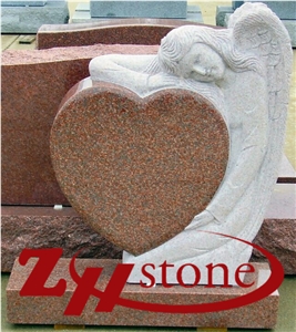 Good Quality Angle with Heart Indian Red/ Imperial Red Granite Western Style Monuments/ Upright Monuments/ Western Style Tombstones/ Angle Monuments/ Heart Tombstones