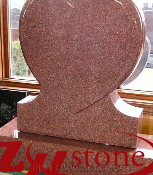 Good Quality Full Polished Heart Shaped Single Imperial Red/ Indian Red Granite Western Style Monuments/ Upright Monuments/ Headstones/ Single Monuments/ Heart Tombstones