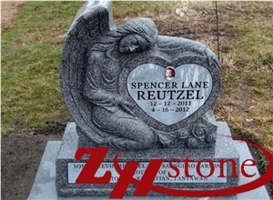 Good Quality Hand Craft Angel with Heart Single Sesame Grey/ G623 Granite Tombstone Design/ Western Style Monuments/ Upright Monuments/ Angel Monuments/ Heart Tombstones