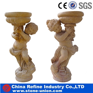 Beige Limestone Angel Statue, a Couple Angel Carved from Chinese Factory , Human Marble Sculpture
