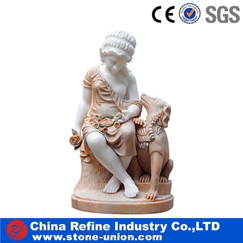 Beige Limestone Angel Statue, a Couple Angel Carved from Chinese Factory , Human Marble Sculpture