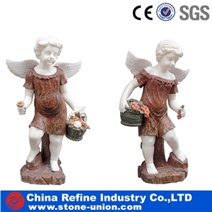 Beige Limestone Angel Statue, a Couple Angel Carved from Chinese Factory , Human Marble Sculpture
