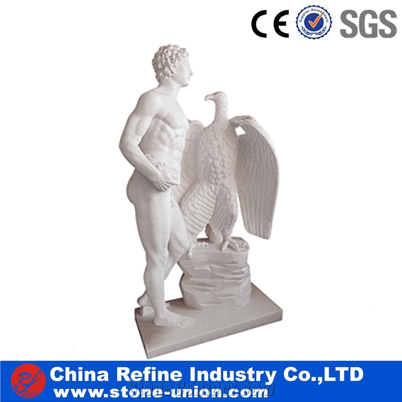 Famous David Statue , White Marble Sculpture, David and Eagle Carving Stone Manufacturer