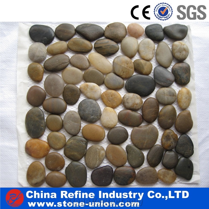 Mixed Color Pebbles for Sale,Cheap Pebble Mesh,Polished Pebbles Mesh Paver Stone,Garden Walkway Paving Natural River Pebble Stone Driveway,Landscaping River Cobbles and Polished Pebbles on Mesh