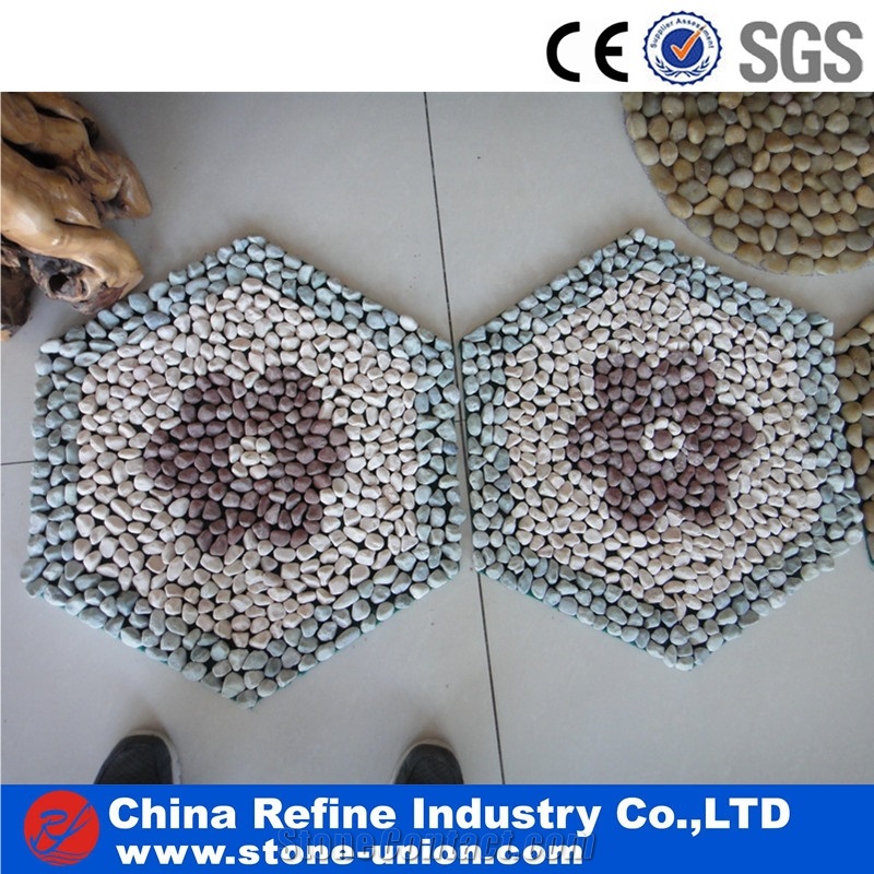 Mixed Color Pebbles for Sale,Cheap Pebble Mesh,Polished Pebbles Mesh Paver Stone,Garden Walkway Paving Natural River Pebble Stone Driveway,Landscaping River Cobbles and Polished Pebbles on Mesh