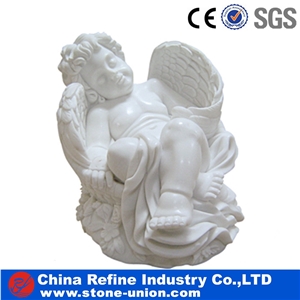 Sleeping Angel Children Statue, Pure White Marble Sculpture for Sale , Discount Chinese White Marble Carving Stone