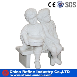 Small Cubid White Marble Statue, Pure White Natural Marble Stone Handcraft , Children Marble Statue