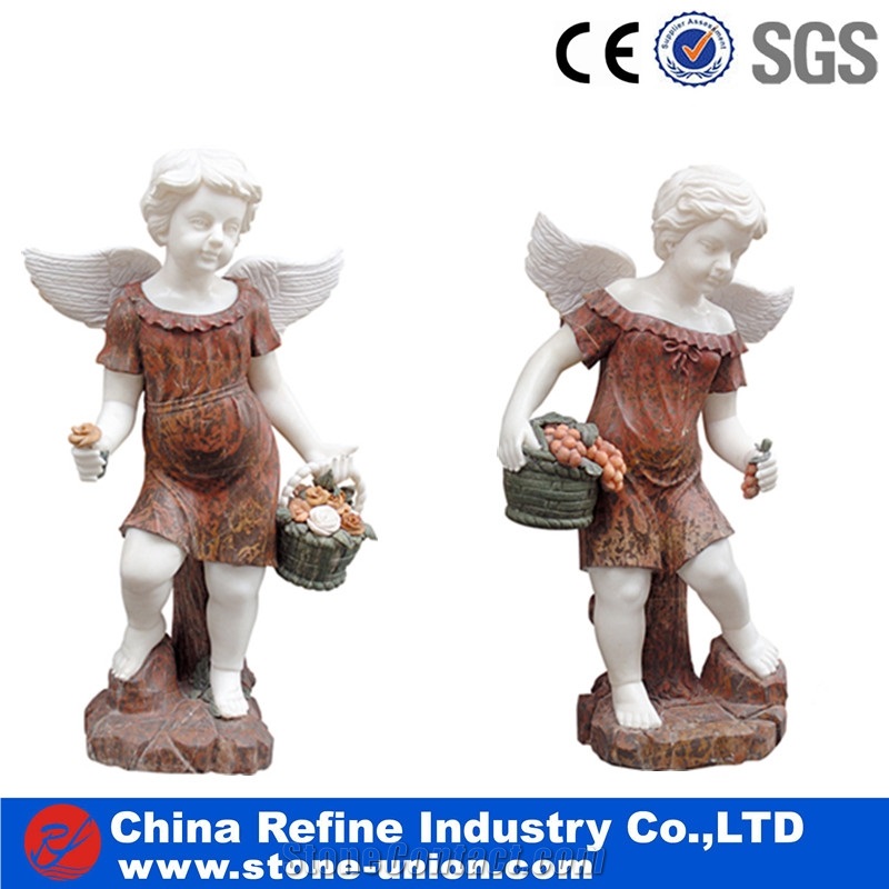 Yellow Handcraft Marble Sculpture, Landscaping Marble Carving Stone , Premium Marble Human Children Statue