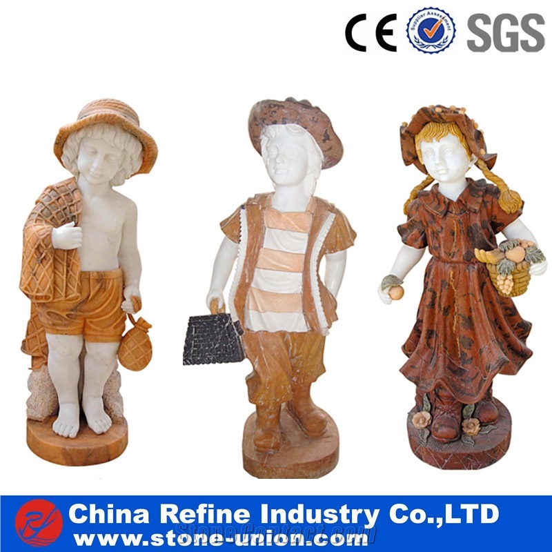Yellow Handcraft Marble Sculpture, Landscaping Marble Carving Stone , Premium Marble Human Children Statue
