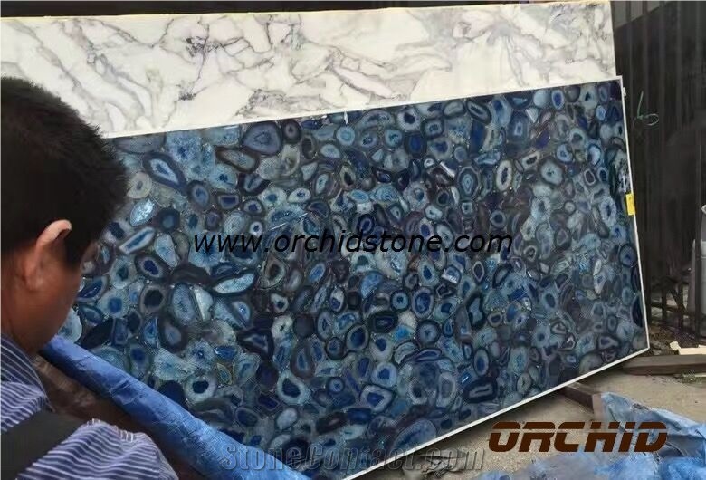 Blue Agate Semiprecious Stone Slabs, Agate Slabs Blue Gemstone