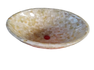 Light Beige Shell Round Sink Shell Mosaic Mop Wash Bowl for Bathroom