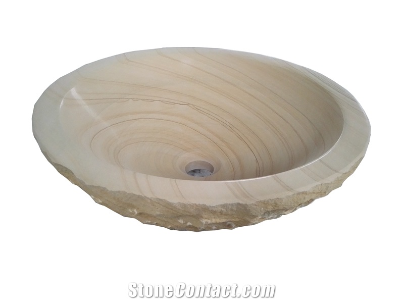 Sandstone Round Basin Yellow Sandstone Wash Bowl for Bathroom Sink