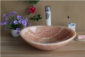 Solid Surface Stone Sink Pink Onyx Farm Sink for Bathroom Sink