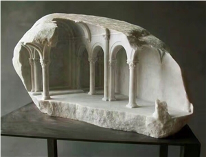 White Stone Handcraft Art Works,Small Stone Carving Palace,Indoor Stone Art Design