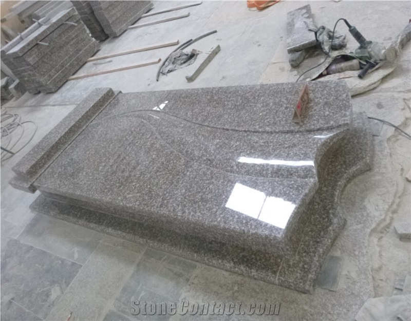China G664 Misty Brown Monument, Granite Polished Tombstone, Gravestone Price, High Polished Design, Single and Double with Carving, Brown, Black, Blue, Red for Polish, Hungary, Slovakia Manufacturer
