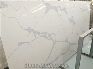 A Quality Calacatta White Marble Look Quartz Stone Solid Surfaces Polished Slabs Tiles Engineered Stone Artificial Stone Slabs for Hotel Kitchen,Bathroom Backsplash Walling Panel Customized Edge