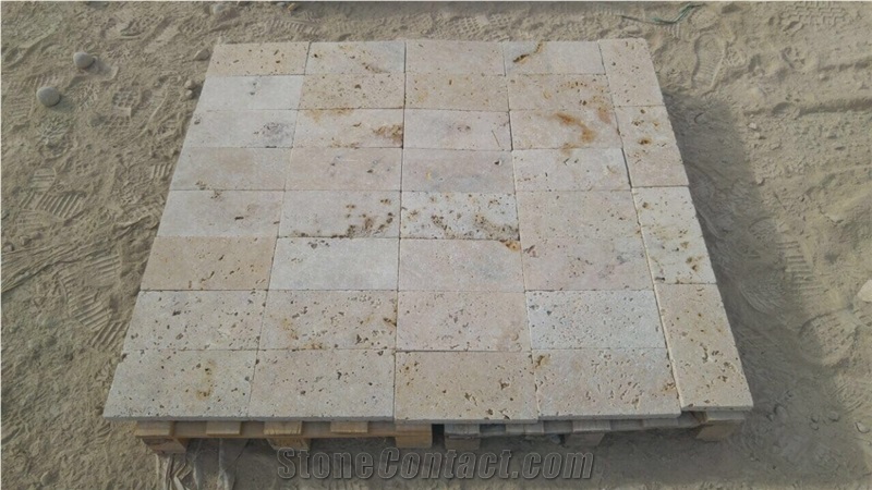Classic Travertine 3x15x30.5 cm Tumbled Paver, Travertine 1.25" Thick 6x12 Paving Stone Turkey, Cream Beige Travertine Driveway Paving Stone