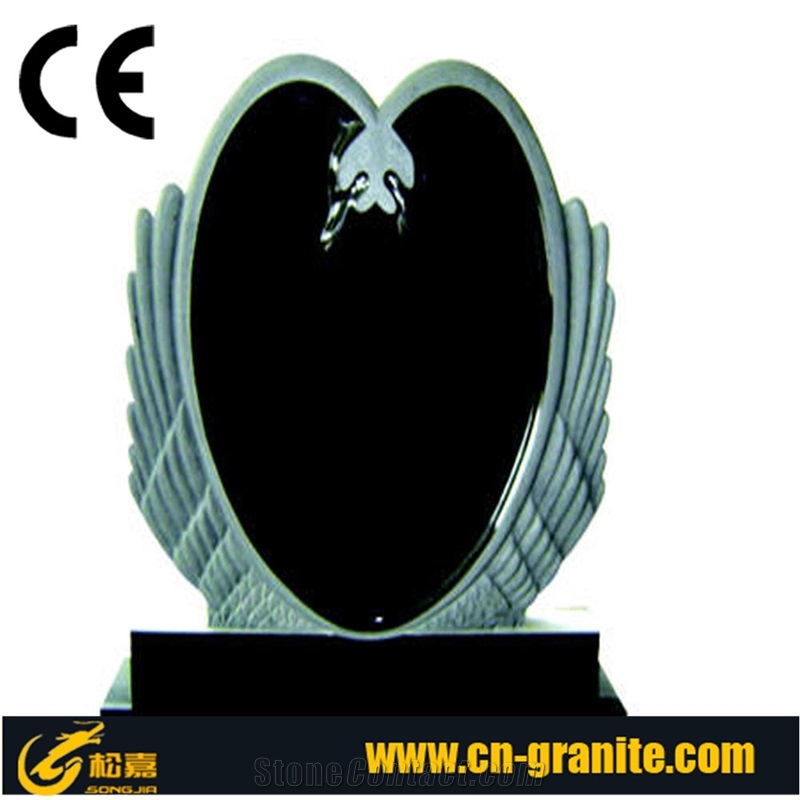 China Black/ Shanxi Black Granite Tombstone, Grave Monument Slab, Butterfly Headstone, Natural Stone, Angel with Heart Carving Monument, Western Design Gravestones,