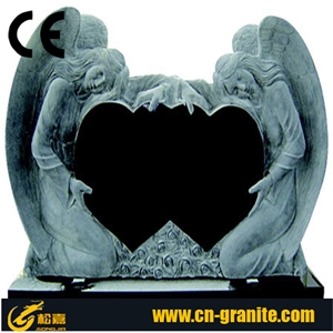 China Black/ Shanxi Black Granite Tombstone, Grave Monument Slab, Butterfly Headstone, Natural Stone, Angel with Heart Carving Monument, Western Design Gravestones,