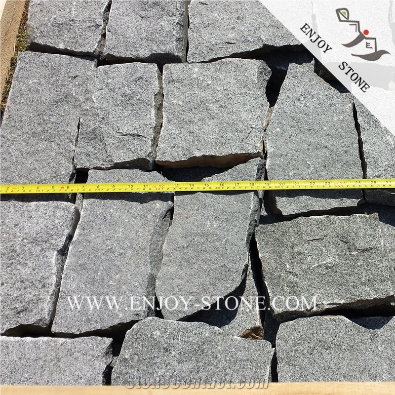 All Sides Split Granite Cobblestone,G654 Sesame Black Granite Cobble Stone,G654 Padang Dark Split Cubestone,Seasame Grey Handmade Bricks