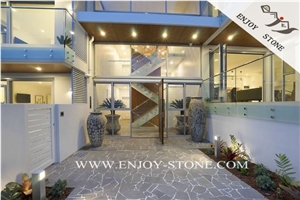 Basalto Random Flagstones,China Basalt Crazy Paver,Chinese Grey Bluestone Irregular Flagstone,Zhangpu Grey Basalt Flagstone Driveway