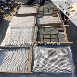 Black Basalt Cobble Stone with Mesh,Fujian Black Andesite Stone Garden Landscaping Paving Stone