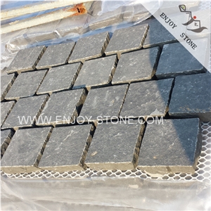 Brick Type Meshed Zhangpu Black Basalt Flamed Pavers,Zp Black Absolute Basalt Paver on Mesh,Black Stone Cobblestone,Paving Stone for Driveway,Walkway Paving,Cobbles with the Mesh