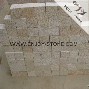 Bushhammered Finish Cheap Granite Cobble Stone,Outdoor Driveway Paving Stone,Rusty Yellow Granite Side Stone