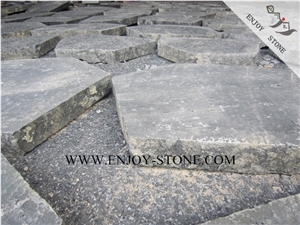 China Black Andesite Stone,Zhangpu Black Flamed Top Sides Natural Split Finish,Irregular Flagstone,Random Shape Flagstone Driveway,Courtyard,Walkway Paving Sets