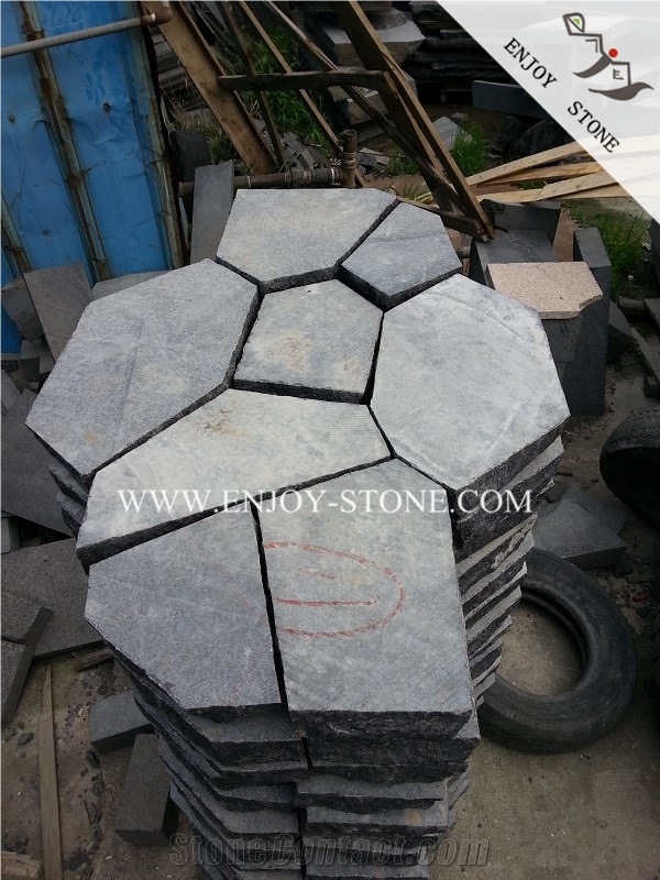 China Black Basalt Flagstone,G684 Black Pearl Basalt Crazy Paver,China Black Basalt Pattern,Absolute Black Basalt French Pattern