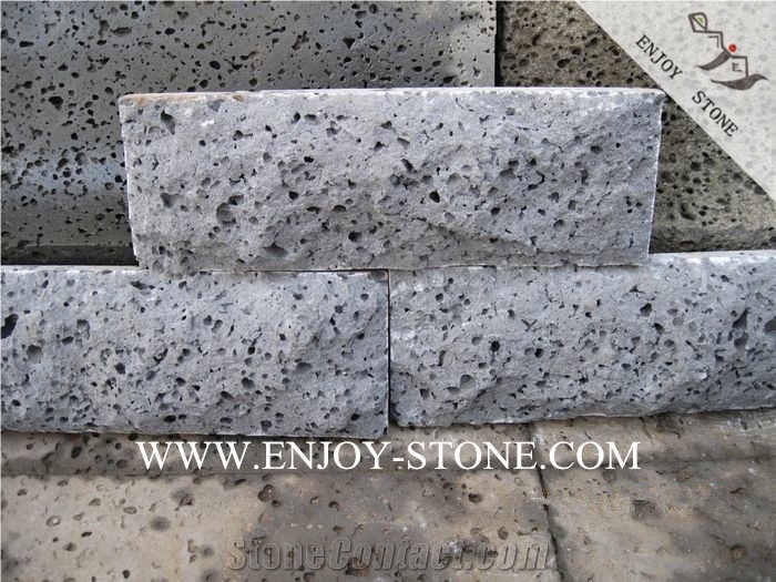 China Black Basalt,Hainan Black Lava Stone,Lava Stone with Big Holes Mushroomed Cladding,Natural Split Face Mushroom Stone