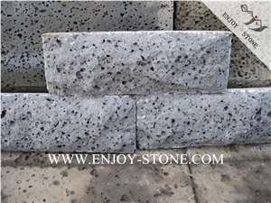 China Black Basalt,Hainan Black Lava Stone,Lava Stone with Big Holes Mushroomed Cladding,Natural Split Face Mushroom Stone