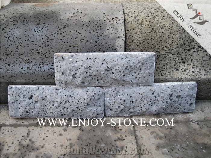 China Black Basalt,Hainan Black Lava Stone,Lava Stone with Big Holes Mushroomed Cladding,Natural Split Face Mushroom Stone
