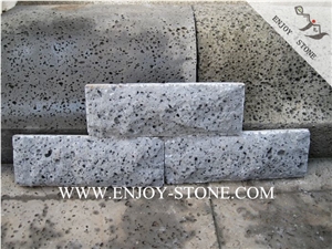 China Black Basalt,Hainan Black Lava Stone,Lava Stone with Big Holes Mushroomed Cladding,Natural Split Face Mushroom Stone