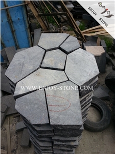 China Black Basalt Irregular Flagstone,G684 Black Pearl Basalt Courtyard Flagstone,China Black Basalt Garden Stepping,Absolute Black Basalt