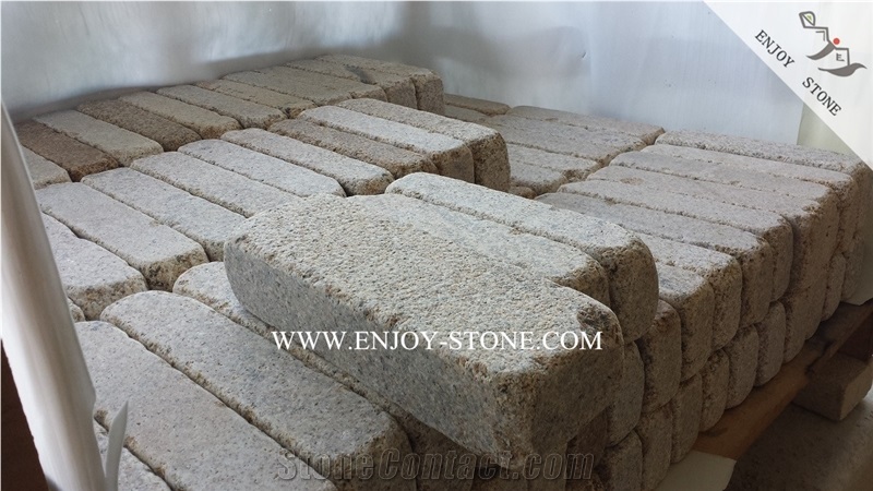China Rustic Yellow Granite G682 Cobble Stone,Bushhammered and Tumbled Finish Cube Stone for Exterior Paving Sets,Garden Stepping Pavements,Courtyard Road Pavers,Driveway Paving Stone,Walkway Pavers
