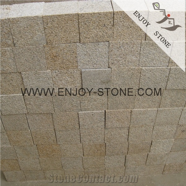 Chinese G682 Golden Yellow Granite Bush Hammer Finish Paving Stone,Beige Cube Exterior Building Stone,Cheap Yellow Granite Paver Stone,Cube Stone Driveway Paving Stone