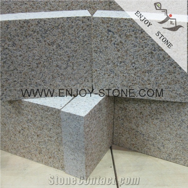 Chinese Granite G682 Rusty Yellow Pavers,Bush Hammer Finish Granite Cobble Stone,Cheap Granite Cobblestone Paver for Sale