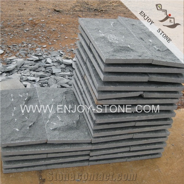 Cleft Cheap G612 Dark Green Granite,Olive Green,Zhangpu Green Cobble Stone for Flooring,Garden Stepping Pavements,Courtyard Road Pavers,Split Face Mushroom Stone,Driveway Paving Stone