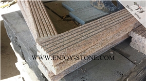 Flamed and Grooved Yellow Rustic Granite G682 Stairs&Risers,Fujian Yellow Granite Stair Treads,Stair Threshold