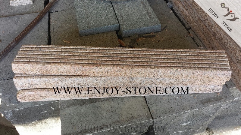 Flamed and Grooved Yellow Rustic Granite G682 Stairs&Risers,Fujian Yellow Granite Stair Treads,Stair Threshold