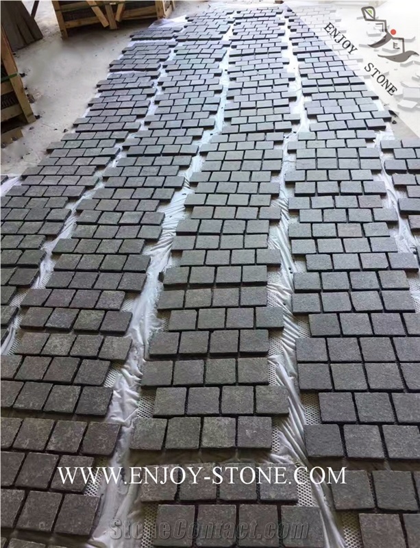 Flamed Cube/Cobble with Mesh G684 Fuding Black, Black Basalt, Black Pearl Basalt, Black Basalt, Flamed Tile/Cut to Size,Flamed Slabs/Flooring/Walling/Pavers