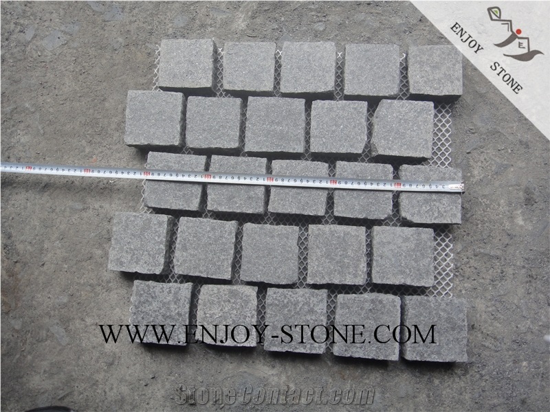 Flamed Cube/Cobble with Mesh G684 Fuding Black, Black Basalt, Black Pearl Basalt, Black Basalt, Flamed Tile/Cut to Size,Flamed Slabs/Flooring/Walling/Pavers