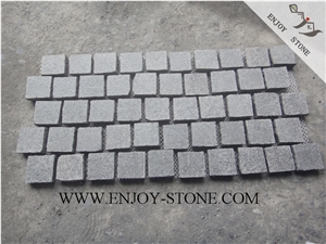 Flamed Cube/Cobble with Mesh G684 Fuding Black, Black Basalt, Black Pearl Basalt, Black Basalt, Flamed Tile/Cut to Size,Flamed Slabs/Flooring/Walling/Pavers
