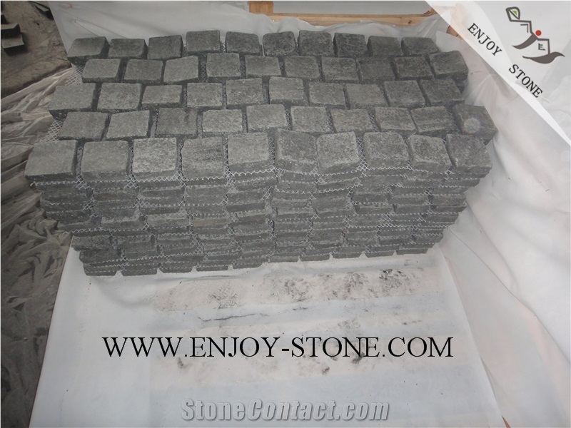 Flamed Cube/Cobble with Mesh G684 Fuding Black, Black Basalt, Black Pearl Basalt, Black Basalt, Flamed Tile/Cut to Size,Flamed Slabs/Flooring/Walling/Pavers
